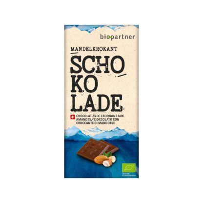 Bio Partner Chocolat au lait avec croquant aux amandes, UE bio 12x75gr