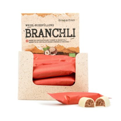 Bio Partner Branche chocolat blanc fourré noisette, UE bio