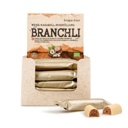 Bio Partner Branche chocolat caramel fourré noisette, UE bio
