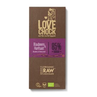 lovechock Chocolat cru aux myrtilles & graines de chanvre84%